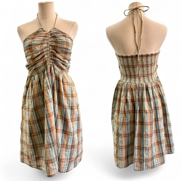 Plaid Halter Neck Dress American Eagle AE CottageCore Dainty Soft Girl - Picture 2 of 6